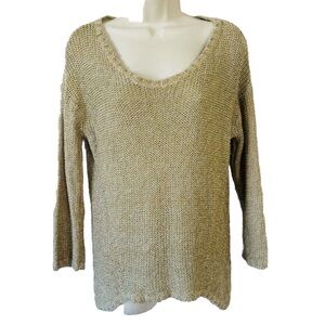 Quinn Sweater scoop neck tan and ivory marled rare 1990’s fisherman swea…